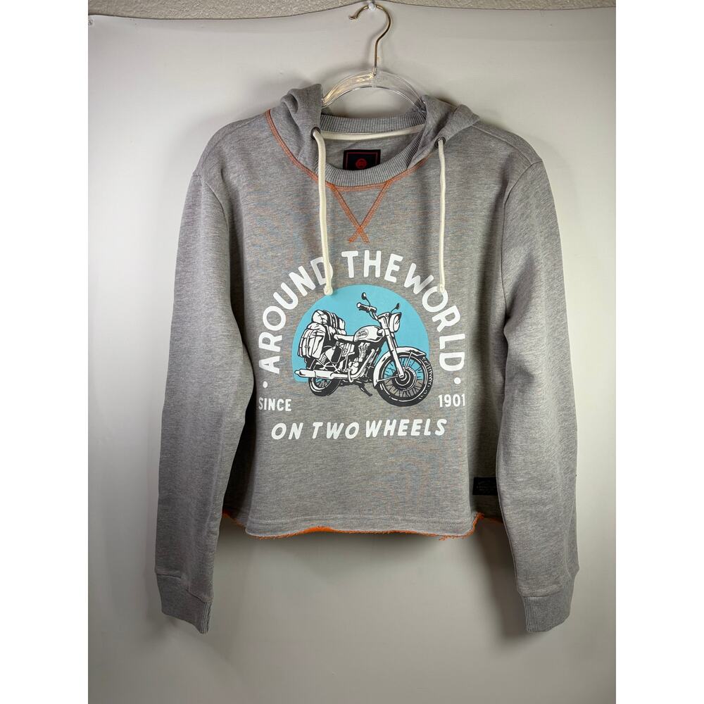 Royal Enfield Around The World Cropped Hoodie Gray Women's Size 2X NEW